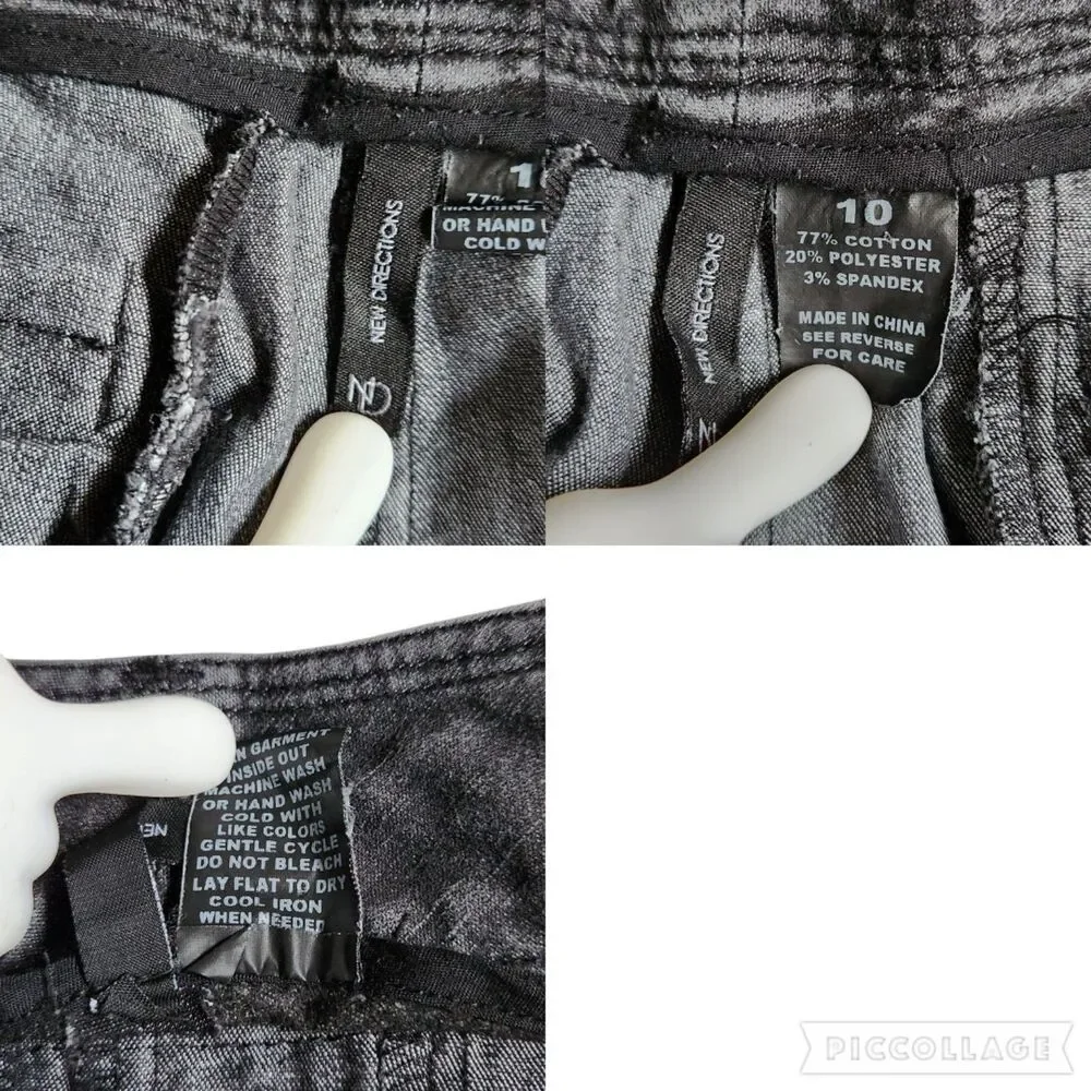 New Directions Black Straight Leg Double Button Flap Pocket Jeans sz 10